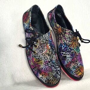 BoNaVi Women's Leather Multicolor Floral Comfort Round Toe Lace-Up Shoes Size 7